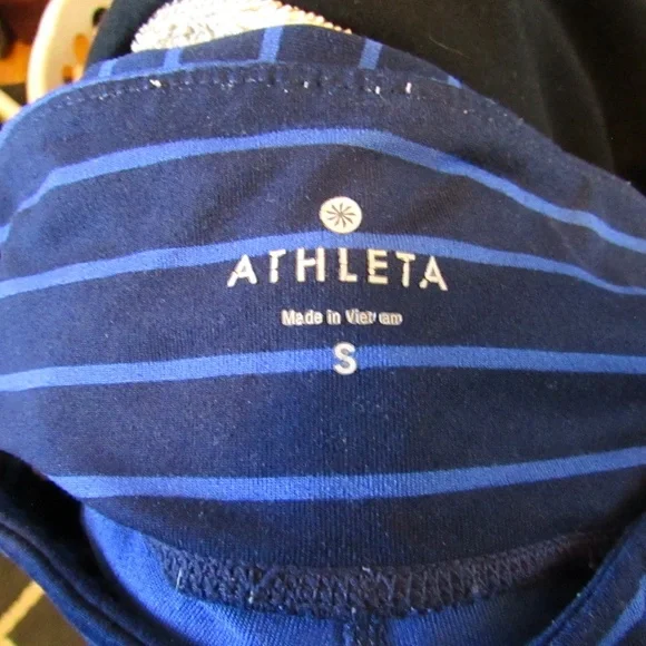 Athleta Chaturanga Tight in a navy blue horizontal stripe pattern - Picture 2 of 4
